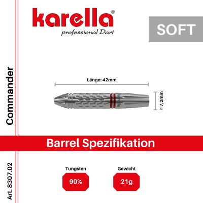 Softdart Karella Commander, silber, 90% Tungsten, 19g oder 21g