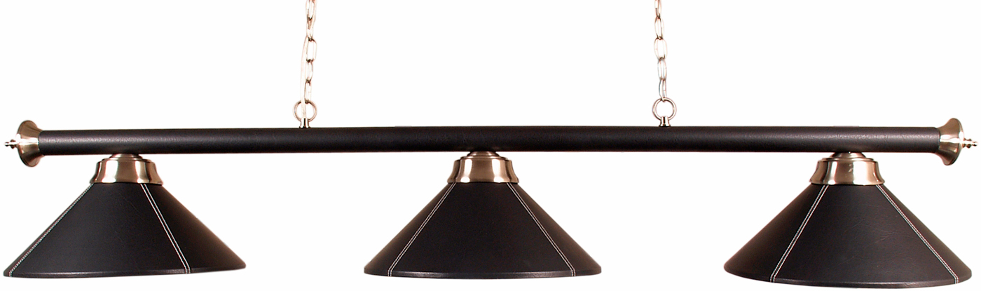 Billiard lamp pole with three shades, leather (black)