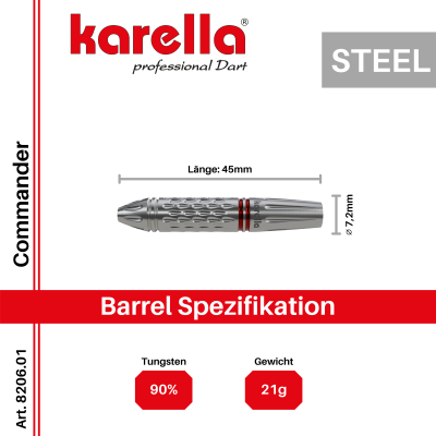 Steeldart Karella Commander, silver, 90% tungsten, 21g or 23g