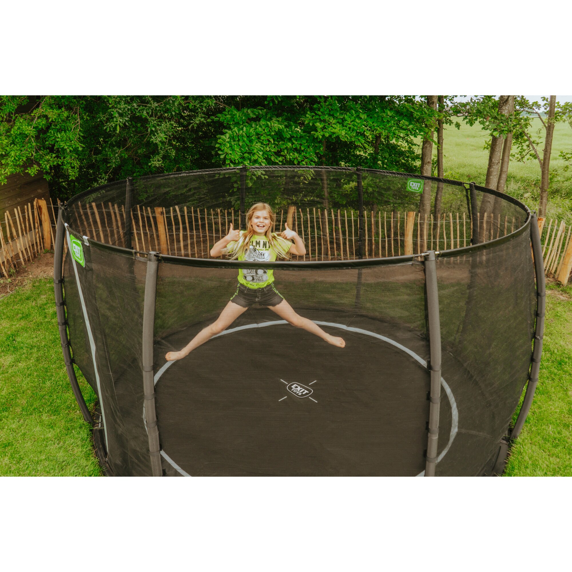 EXIT Dynamic ground level trampoline ø305cm with safety net - black